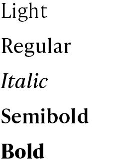 IvyPresto Text example at various weights, light, regular, italic, semibold, and bold